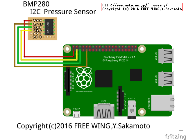 Raspberry Piの I2C機能を有効にして GPIO端子に BMP280 圧力センサーモジュール基板を接続する