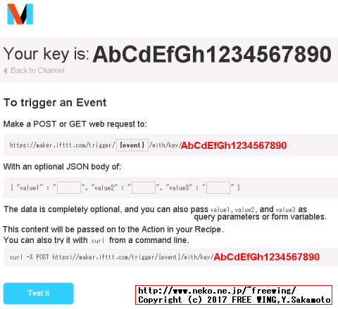 IFTTTの API KEYの確認