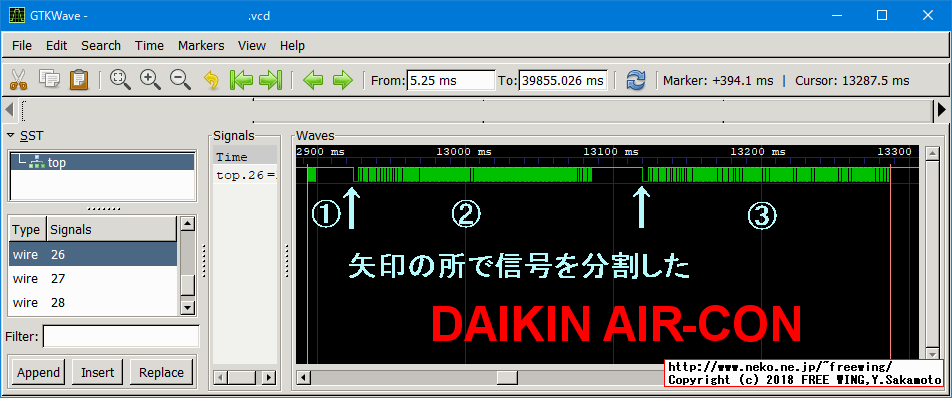 赤外線リモコンの波形 - ダイキン エアコン