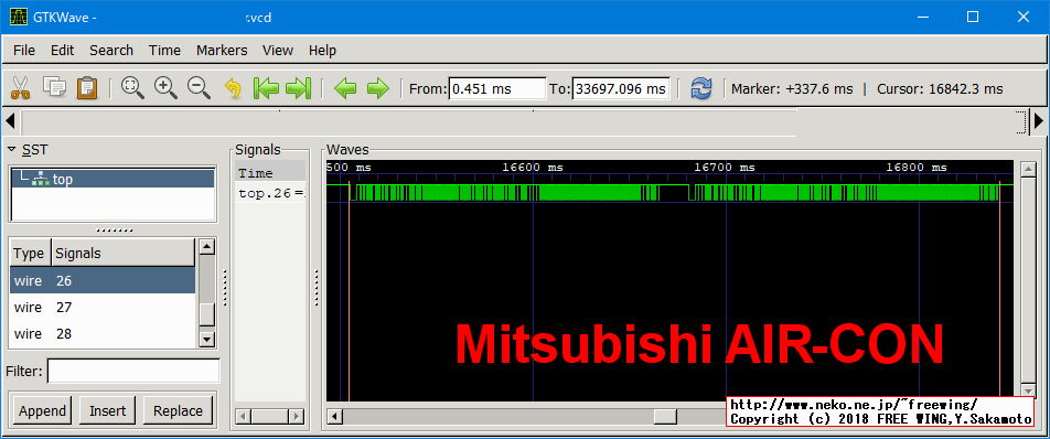 赤外線リモコンの波形 - 三菱 エアコン
