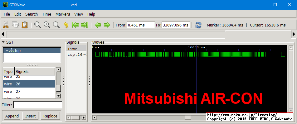 赤外線リモコンの波形 - 三菱 エアコン