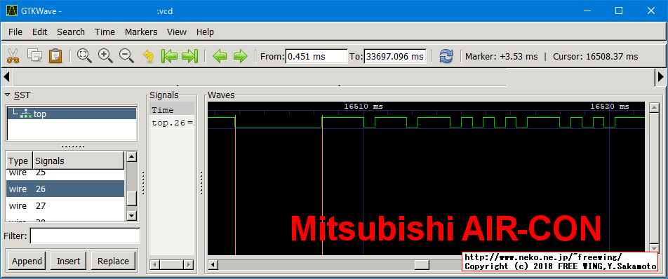 赤外線リモコンの波形 - 三菱 エアコン
