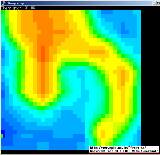 Raspberry Piで AMG8833を動かした所、サーモグラフの表示が得られます