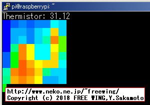Raspberry Piで AMG8833を動かした所、サーモグラフの表示が得られます