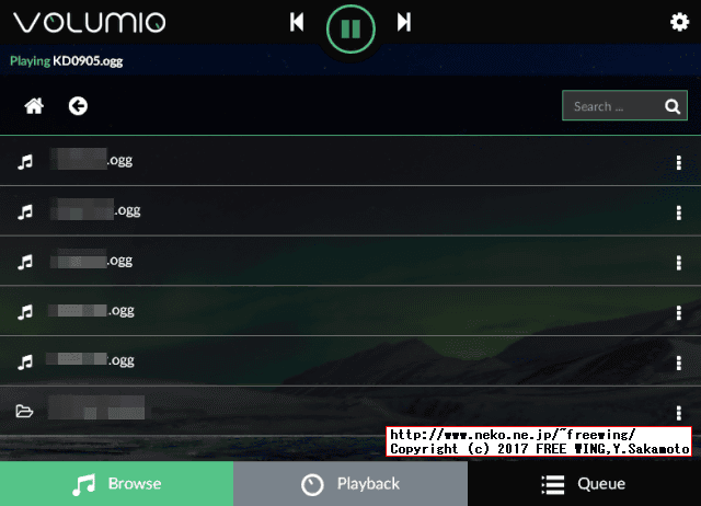 Volumio音楽プレイヤーアプリにコピーした音楽ファイルを再生する方法