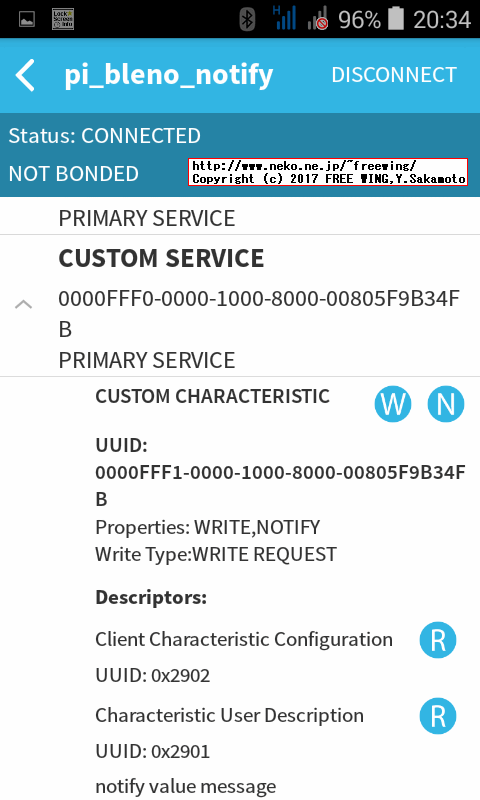 Bluetooth BLE blenoの notify.js Notifyのサンプル
