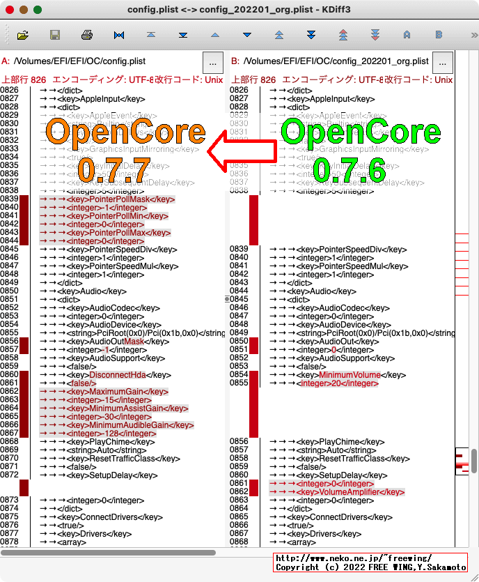 OpenCoreを 0.7.6から 0.7.7にアップデート