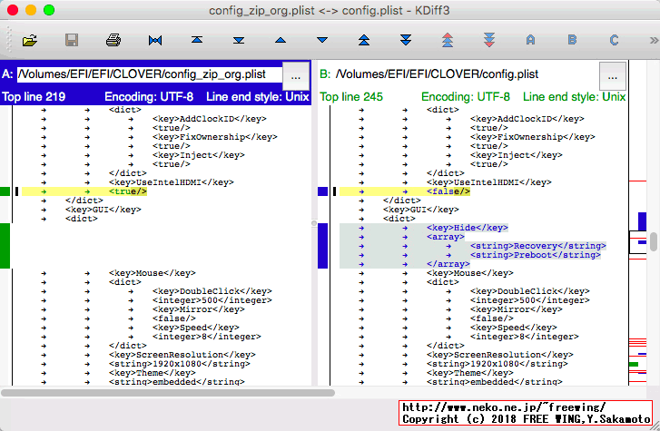 Clover Configuratorで変更した差分