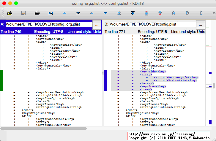 Clover EFI bootloaderの config.plist設定ファイルを変更する
