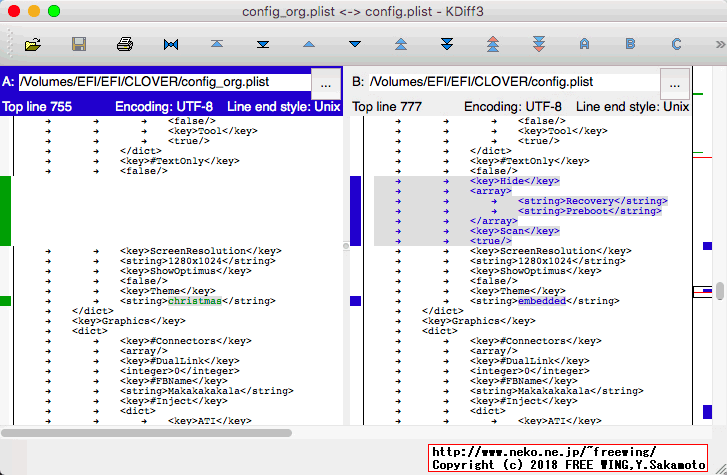 Clover EFI bootloaderの config.plist設定ファイルを変更する
