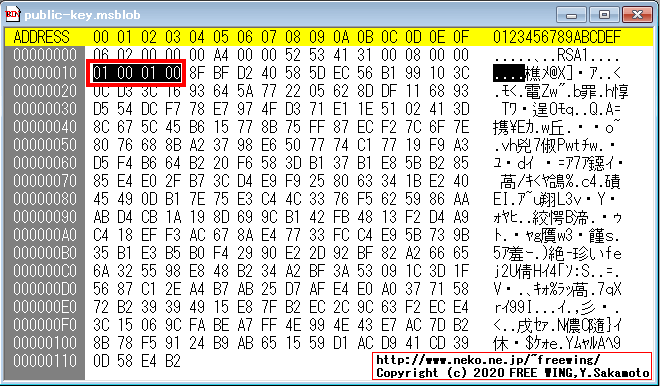 Windowsの RSA暗号で使用する PUBLICKEYBLOBと OpenSSLの DER形式の関係
