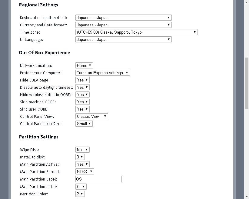 Windows 10 Answer File Generator for x86 and x64 processors autounattend.xml